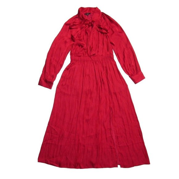 NWT J.Crew Featherweight Satin Tie-Neck Midi in Deep Ruby Red Crinkle Dress XS